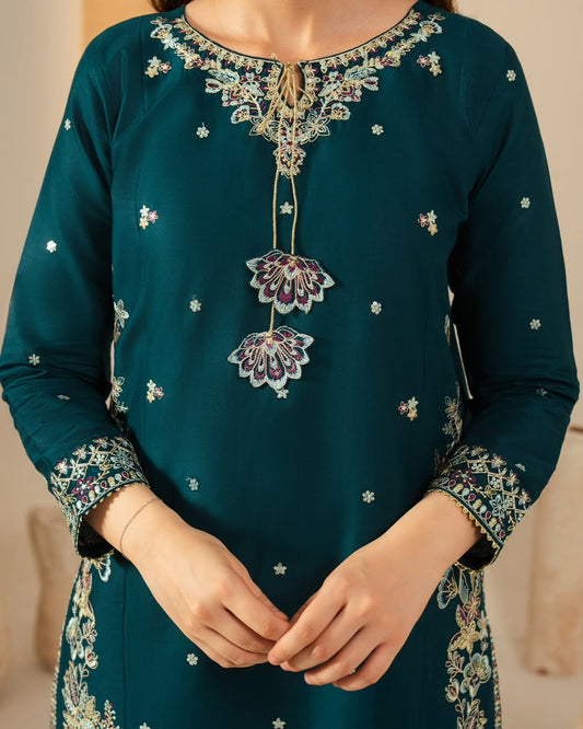 Teal glam Embroidered 3 piece Stitch