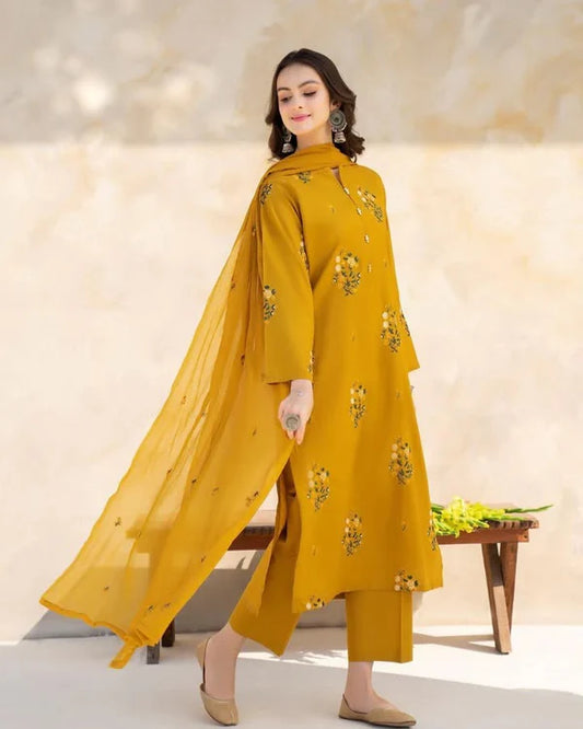 Mustard Embroidered 3pc