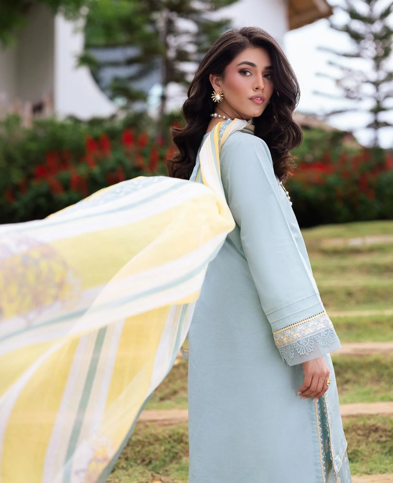 Embroidered Mist Green 3-Piece Ready-to-Wear Marina suit