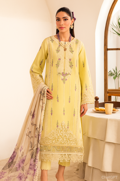 Lemon Embroidered 3 Piece
