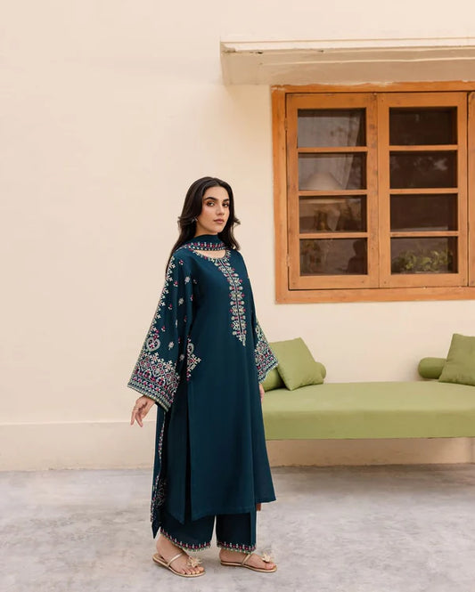 Teal Adab Embroidered 3 piece Stitch