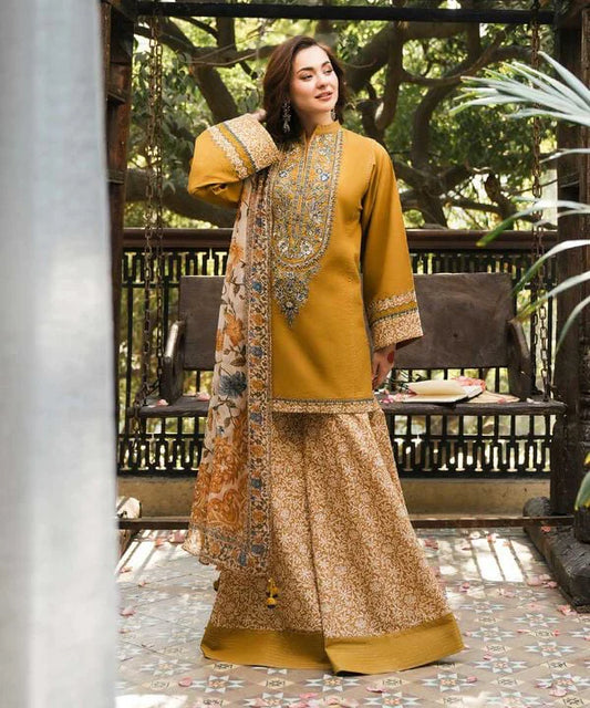 Honey Color Embroided Kurta With Palazzo Stitched