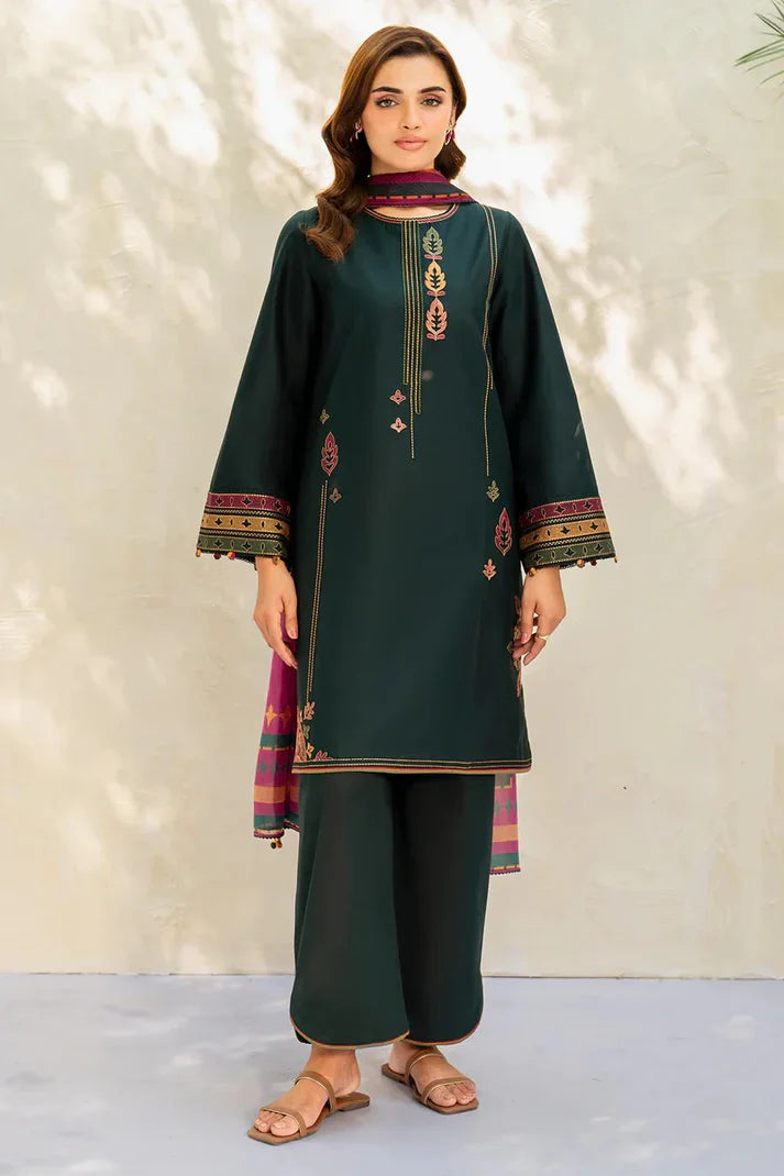 Rich green Marina Embroidered 3 piece