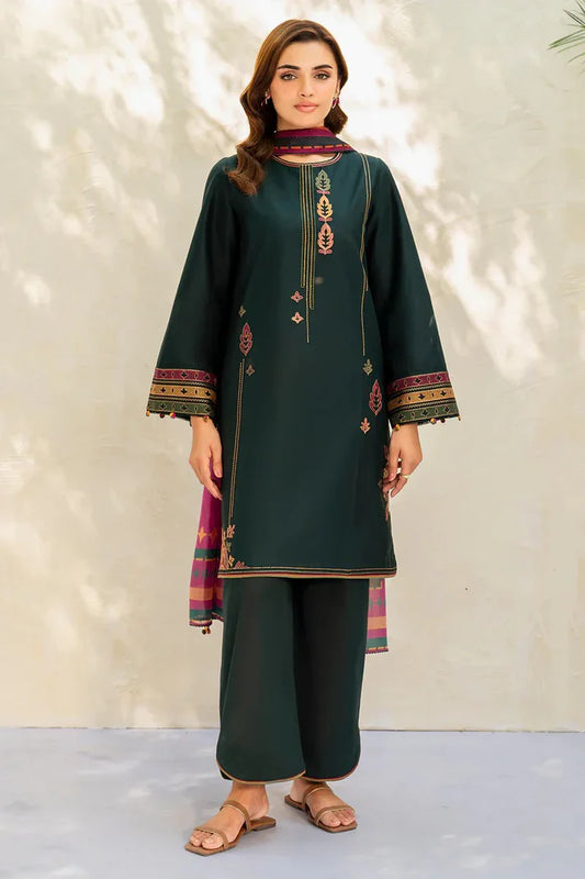Rich green Marina Embroidered 3 piece