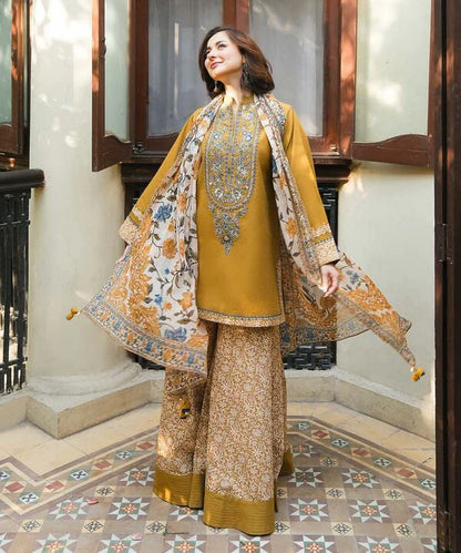 Honey Color Embroided Kurta With Palazzo Stitched