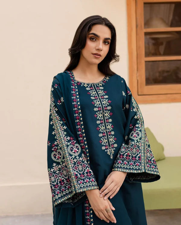 Teal Adab Embroidered 3 piece Stitch