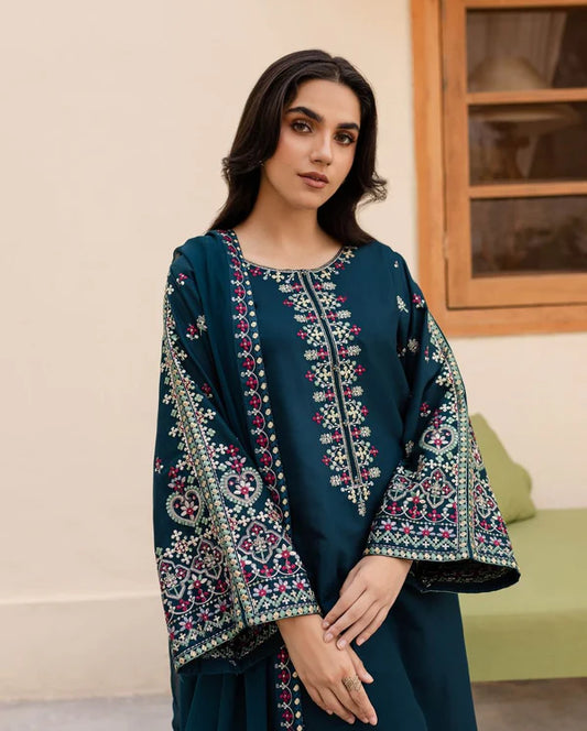 Teal Adab Embroidered 3 piece Stitch