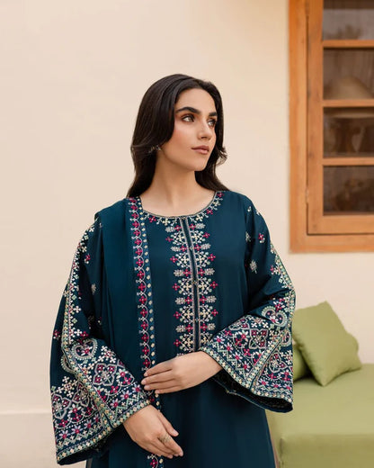 Teal Adab Embroidered 3 piece Stitch