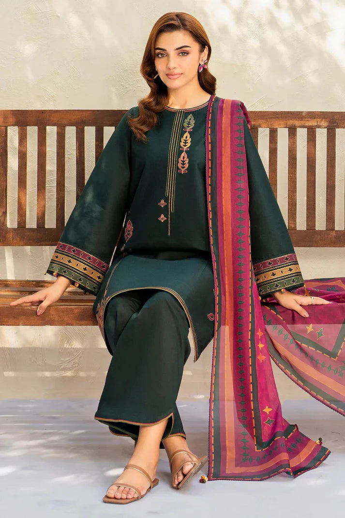 Rich green Marina Embroidered 3 piece
