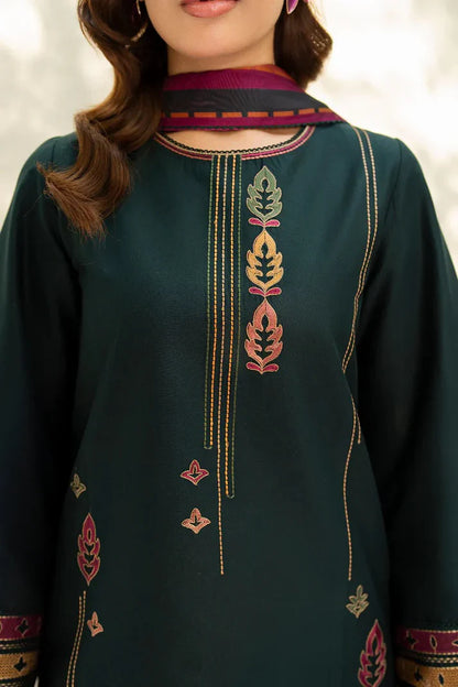 Rich green Marina Embroidered 3 piece
