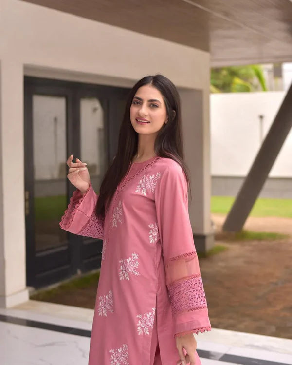 Pink Embroidered 3Piece with Monark  Dupatta