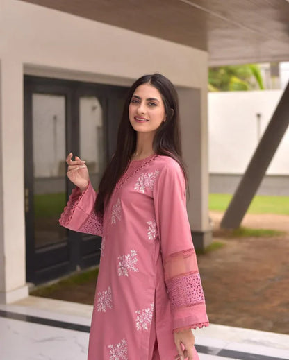 Pink Embroidered 3Piece with Monark  Dupatta