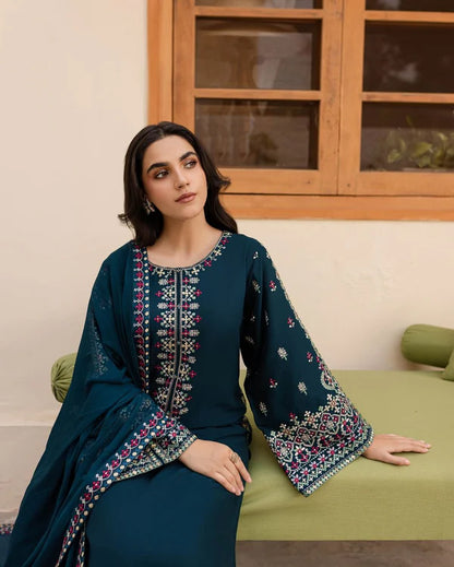 Teal Adab Embroidered 3 piece Stitch