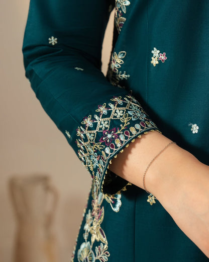Teal glam Embroidered 3 piece Stitch