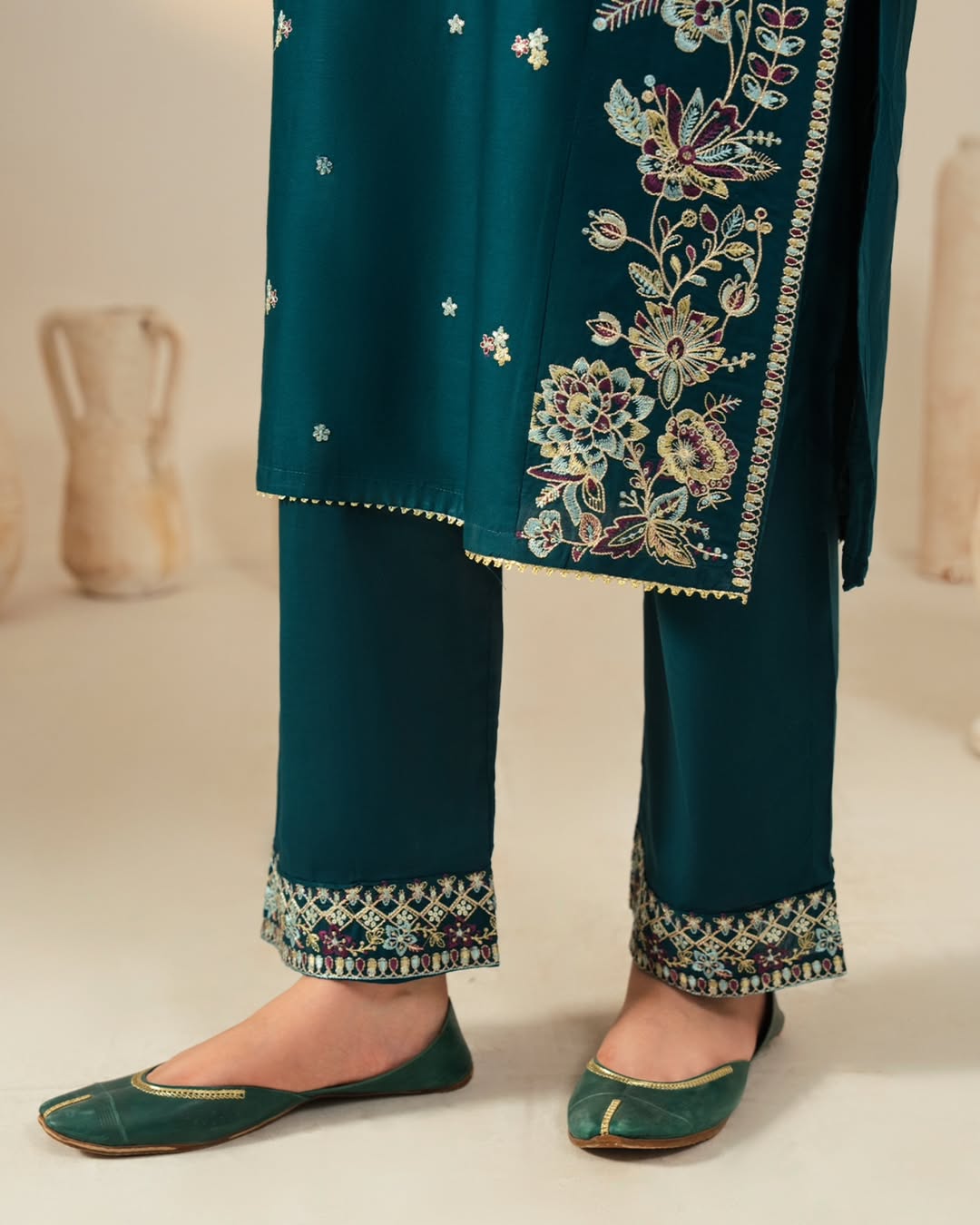 Teal glam Embroidered 3 piece Stitch
