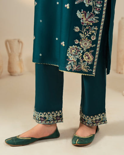 Teal glam Embroidered 3 piece Stitch