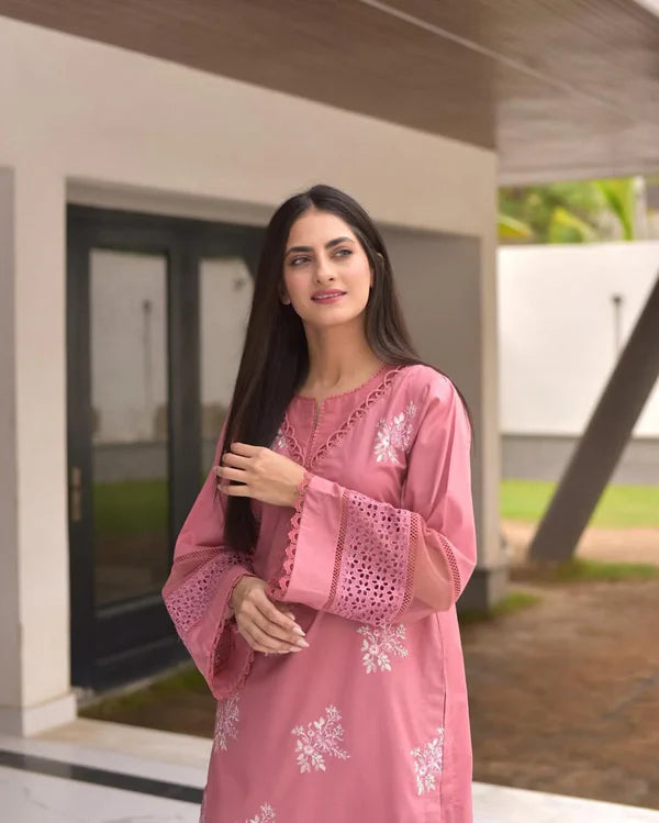 Pink Embroidered 3Piece with Monark  Dupatta