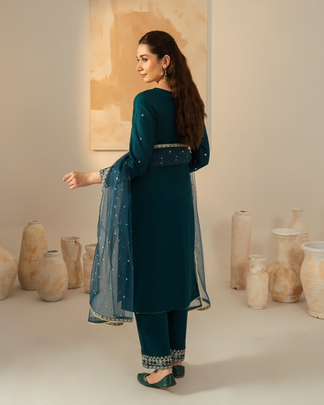 Teal glam Embroidered 3 piece Stitch